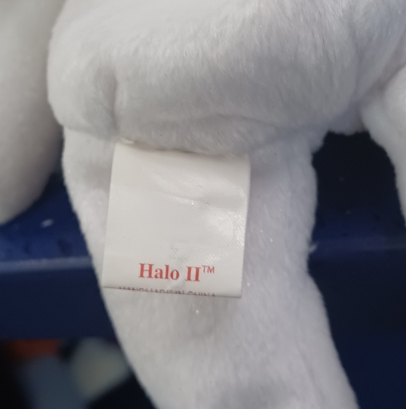 -Halo 2 Ty Beanie Baby Heavenly angel White and shimmery gold bear sitting plush - Picture 8 of 11